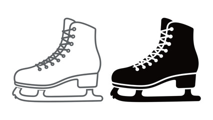 Figure Ice Skate Boot Outline and Solid Black Flat Vector Icon Illustration Graphic Design for Winter Sports Recreation Activity and Cold Season Minimalist Style Equipment