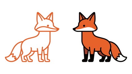 Obraz premium Cute Cartoon Red Fox Outline and Solid Flat Vector Icon Illustration Graphic Design for Wildlife Animal Nature and Forest Fauna Minimalist Style Mascot
