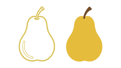 Pear fruit outline and color illustration set. Simple golden yellow drawing of a popular and healthy sweet fruit for food and natural concepts.
