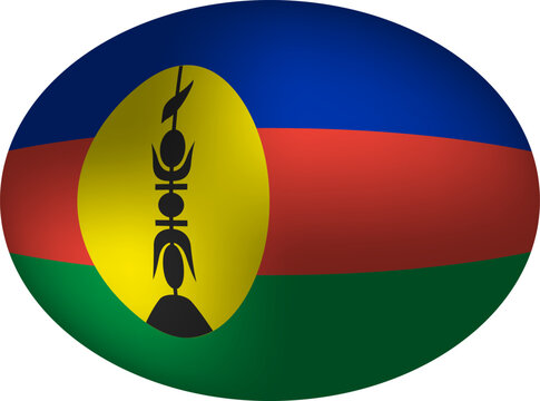 New Caledonia Flag Badge - 3D Oval Egg Sphere Icon. Kanak National Symbol and Pacific Territory Graphic