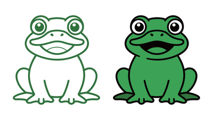 Happy Smiling Green Frog Icon Set Outline and Solid Vector Illustration Mascot Logo Design Template Minimalist Flat Style Graphic Resource