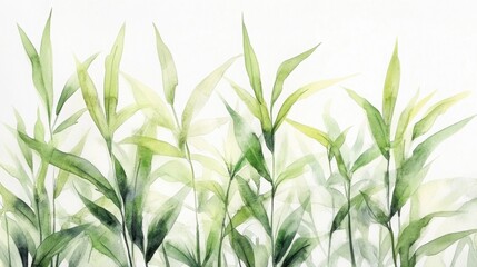 Obraz premium Gentle watercolor painting of lush green grass blades with soft light background captu natural plant growth and botanical outdoor scenery in a delicate artistic style