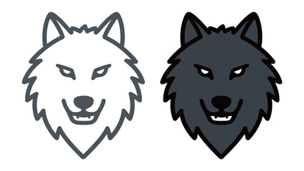 Ferocious Gray Wolf Head Icon Outline and Solid Vector Illustration Mascot Logo Design Template Minimalist Flat Style Graphic Resource