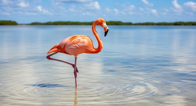 Flamingo wading water. - Powered by Adobe
