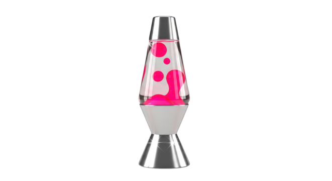 Pink Lava Lamp with Silver Base and Clear Liquid.