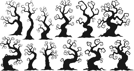Spooky Forest of Bare Trees Silhouette for Halloween Backgrounds