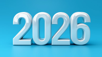 Bright and glossy numbers display the year 2026 in a dynamic arrangement. The digits feature various colors, creating a modern and futuristic look suitable for celebrations or events.