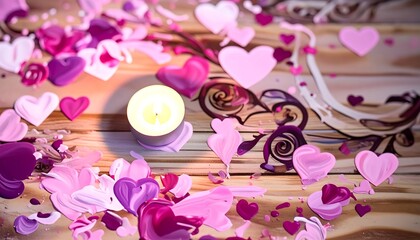 Romantic candle with hearts
