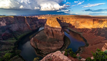 Dramatic river bend in canyon, sunset light
