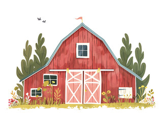 Rustic village farm drawing in color sketch, AI generated