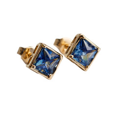  Square Sapphire Gold Stud Earrings Elegant Luxury Style