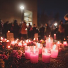 Pink candles lit in a night vigil community gathered at Breast cancer awareness day