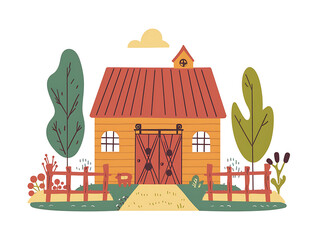 Rustic village farm drawing in color sketch, AI generated