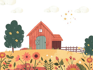 Rustic village farm drawing in color sketch, AI generated