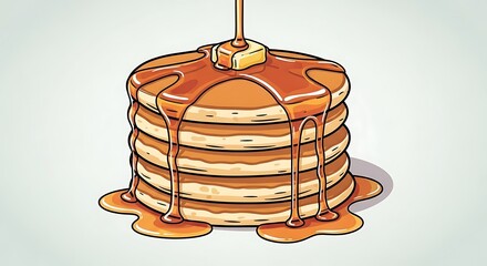 Pancake stack with syrup pour.