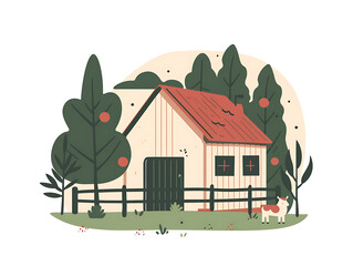 Rustic village farm drawing in color sketch, AI generated