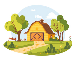 Rustic village farm drawing in color sketch, AI generated