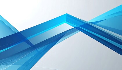 Abstract bright blue geometric shapes against a white to light gray background