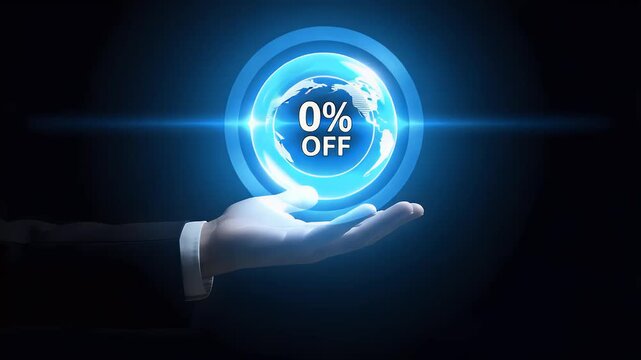 Digital hand presenting zero percent off global sale