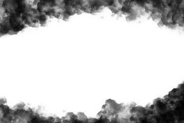 black smoke cloud centre space frame on transparent background