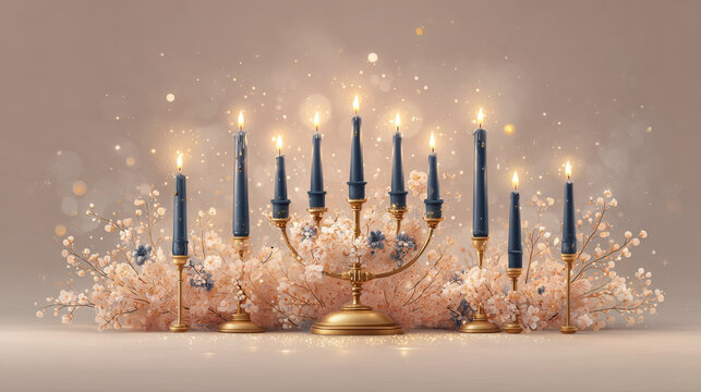 Menorah candles glow, a symbol of Hanukkah and the Jewish faith's enduring light.