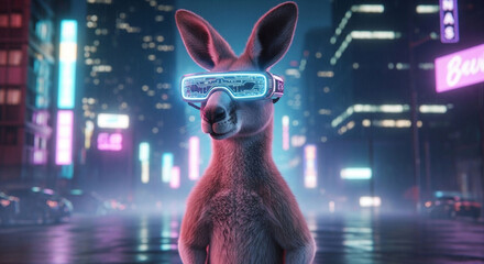 Kangaroo vr futuristic metaverse neon city cyber australia gaming animal digital art render concept