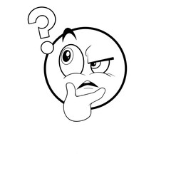 Floating ball thinking with a question mark hand drawn black and white clip art