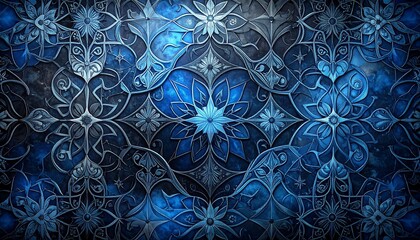 Intricate blue and silver patterned design