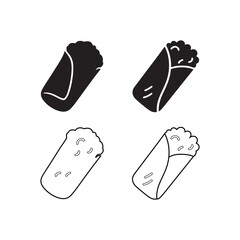 Burrito Icon Set – Black and White Mexican Food Vector Design