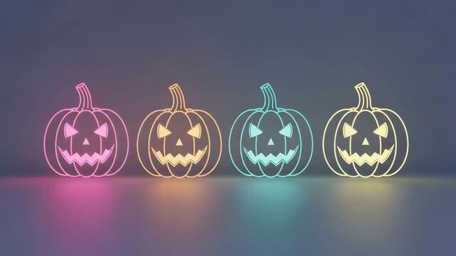 Neon halloween glowing pumpkins digital display