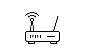 Simple line art icon of a wireless router with antennas