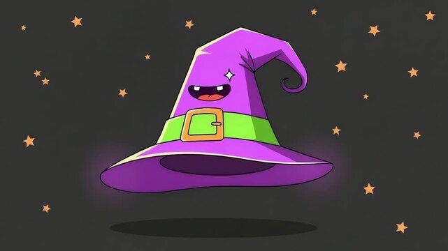 Smiling purple witch hat with stars