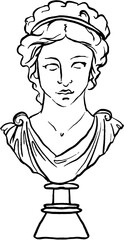 Hand drawn Greek themed ink vector illustration. Antique statue 