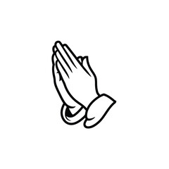 Simple line art of praying hands in black and white