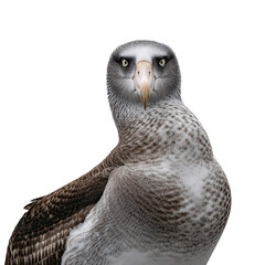 Intense albatross portrait staring directly at you with mesmerizing yellow eyes, a captivating avian encounter perfect for nature documentaries and wildlife campaigns