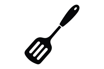 Simple black silhouette of a slotted spatula kitchen utensil