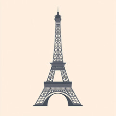 Obraz premium Elegant Eiffel Tower silhouette on soft beige background, iconic Paris landmark in vintage flat vector style 
