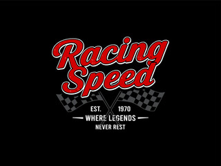 Vintage Racing Speed Checkered Flags Emblem T-Shirt Design 1970 Legends, design t-shirt streetwear clothing, vector typography, perfect for modern apparel