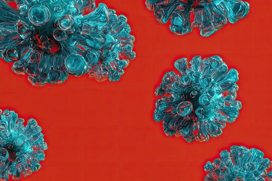 Abstract virus-like shapes on a vibrant red background