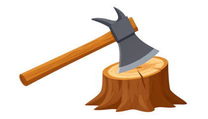 Axe embedded in a tree stump symbolizing logging and forestry work.
