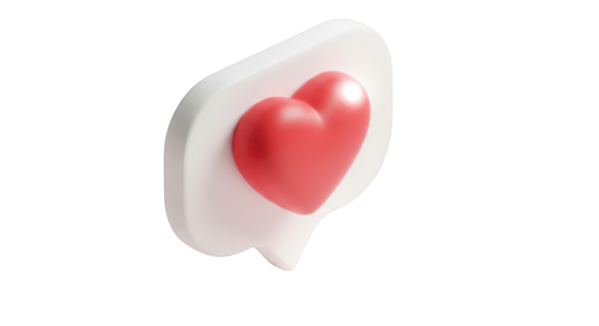 3D Red Heart Inside White Speech Bubble isolated on a transparent background love chat - Powered by Adobe