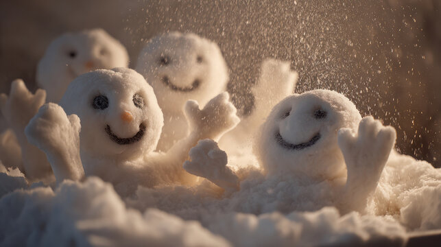 Snowmen enjoying the winter games represent the preparation for the upcoming Olympics.