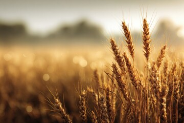 Obraz premium Golden wheat field at sunrise