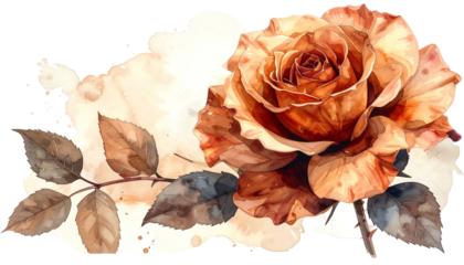 Beautiful vintage sepia toned rose with leaves.