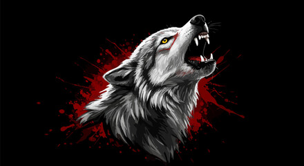 Majestic wolf howling with intensity against a dramatic red and black background