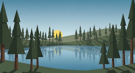 Fototapeta premium Lake Landscape Sun.