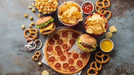A Feast of Fast Food Favorites: Pizza, Burgers, Chips, and More