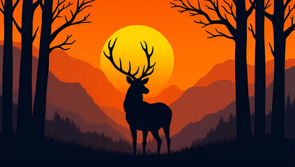 Majestic Stag Silhouetted Against a Fiery Sunset