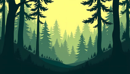 Misty Forest Silhouette Landscape Wallpaper