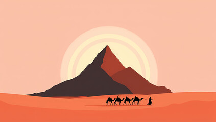 Desert Caravan Journey Sunset Pyramids Adventure